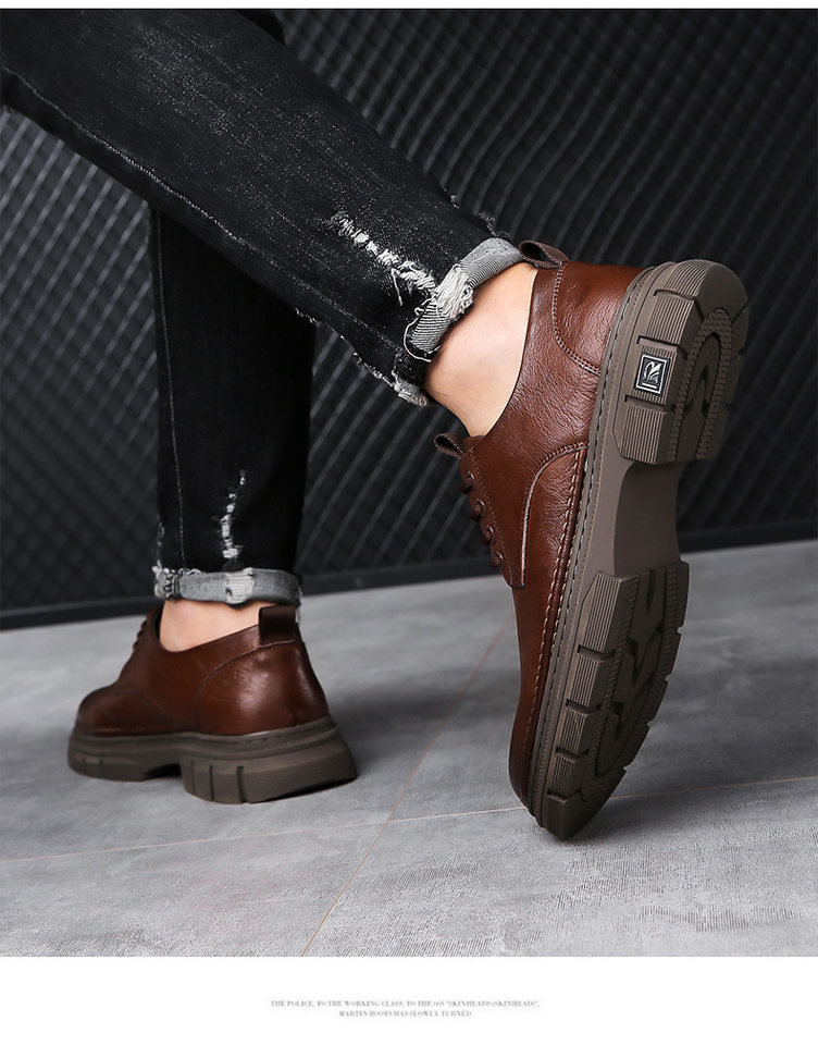Giày da nam cổ thấp kiểu Anh, giày lười da bò thật gót thấp 1-3 cm, đế chống trượt — GX3051 màu đen chi tiết 12