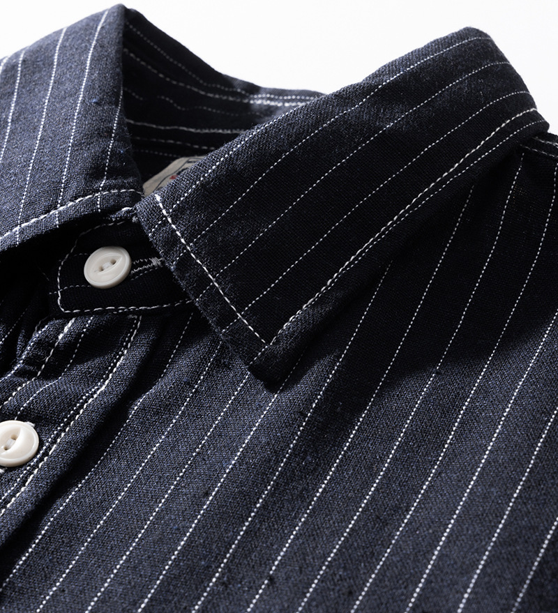 Camicia uomo stile retro americano a righe verticali_voghion.com