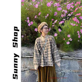 Sunny Shop 「花花毛衣」森系温暖古着感日系复古羊毛毛衣外套冬