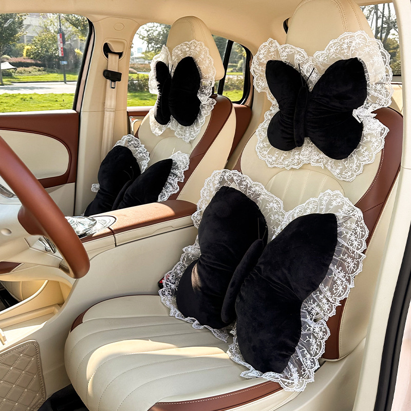 Creative Bow Car Headrest and Waist Support Cross-Border New Product Car Cushion Neck Pillow Plush Car Waist Support Cushion