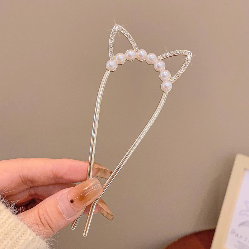 2025 nueva horquilla perla en forma de U para mujer, pinza para el cabello, artefacto fijo para el cabello, horquilla de sentido avanzado, tocado