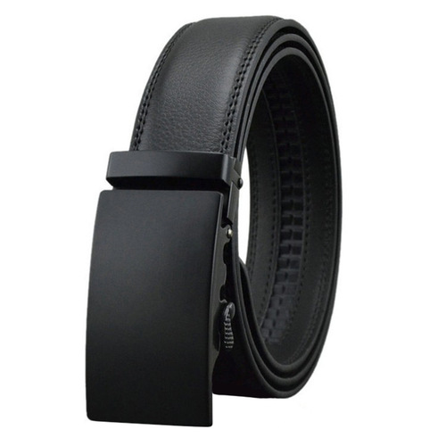 Cross-border dropshipping black glossy simple men's automatic belt two-layer cowhide belt alloy buckle manufacturer batch