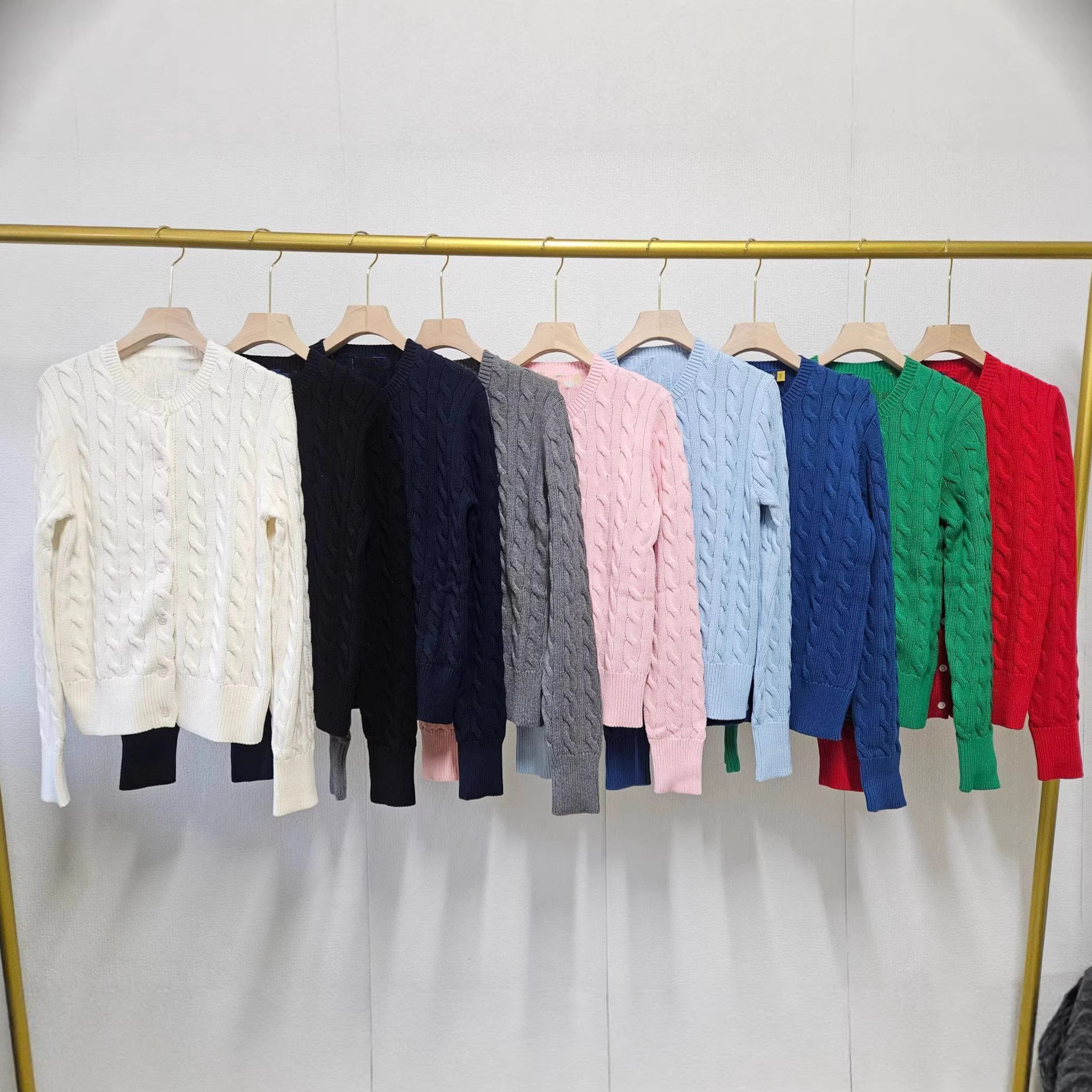 High-End Autumn and Winter New Style Pure Cotton Embroidered Cable Knit Cardigan Long-Sleeve College Youthful Versatile Sweater for Women A25