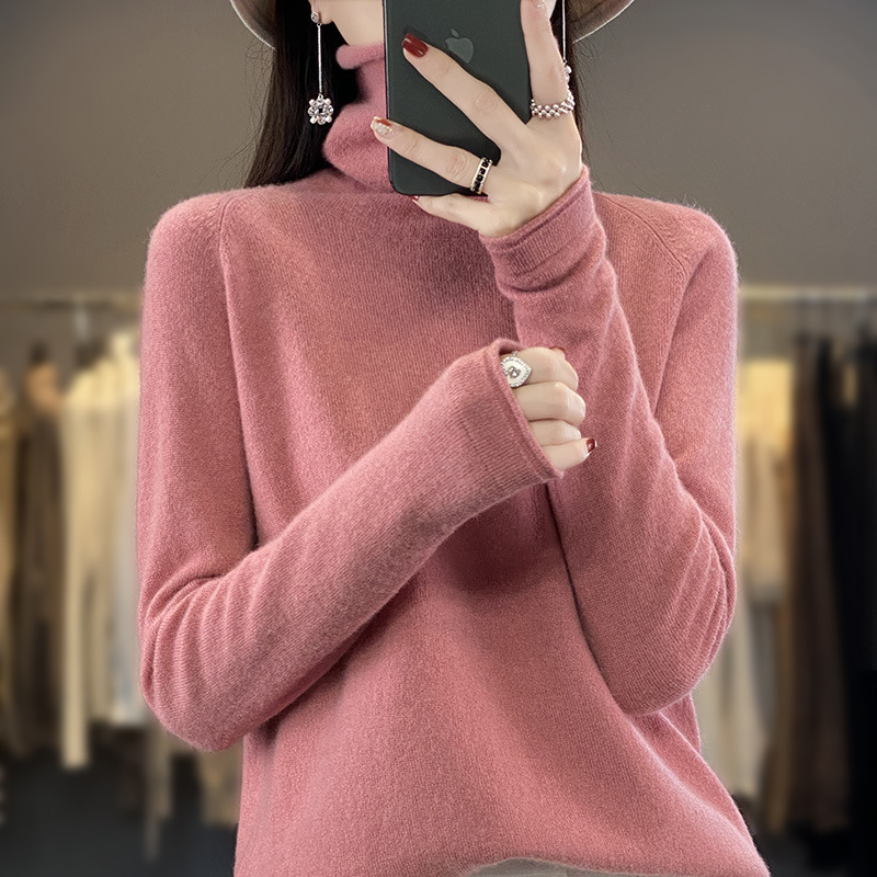 Pile Collar Knitwear Bottoming Shirt Core-Spun Yarn Short Knitwear Cross-Border Rolled Edge Autumn and Winter New Women's Clothing 2025 Loose