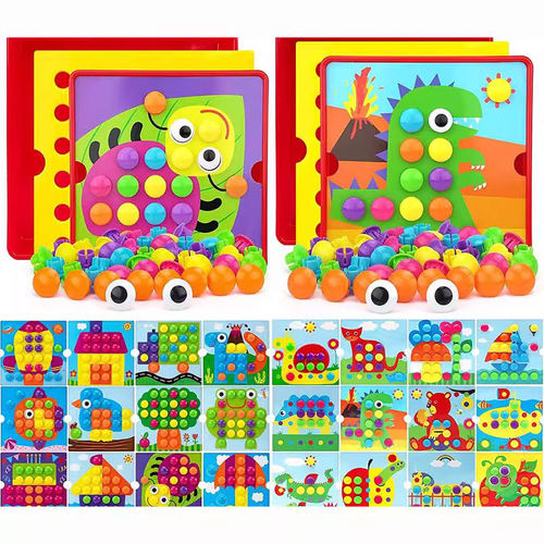 Cross-border best-selling children's button puzzle mushroom pegs early childhood educational toy for cognitive development, color recognition, and assembly
