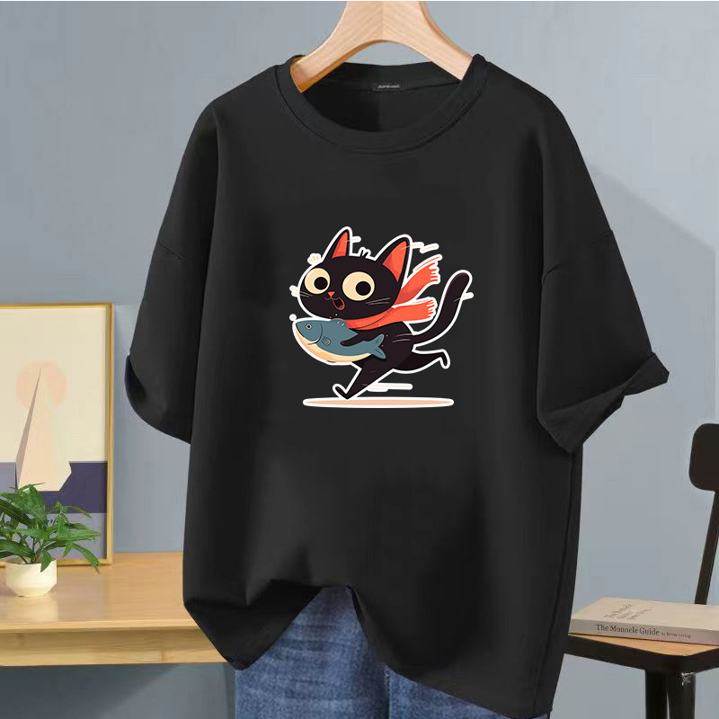 Camiseta de manga corta negra de seda helada de verano impresión de logotipo impreso ropa de clase de bricolaje ropa de trabajo camiseta de cuello redondo impresión