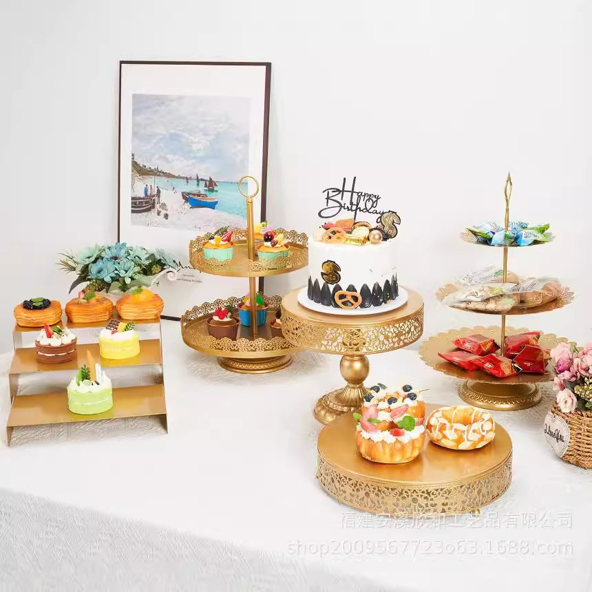 Mesa de postres, estante de exhibición, decoración, plato de dulces de dim sum, decoración de bodas, mesa de comida fría, bandeja de pastel doble