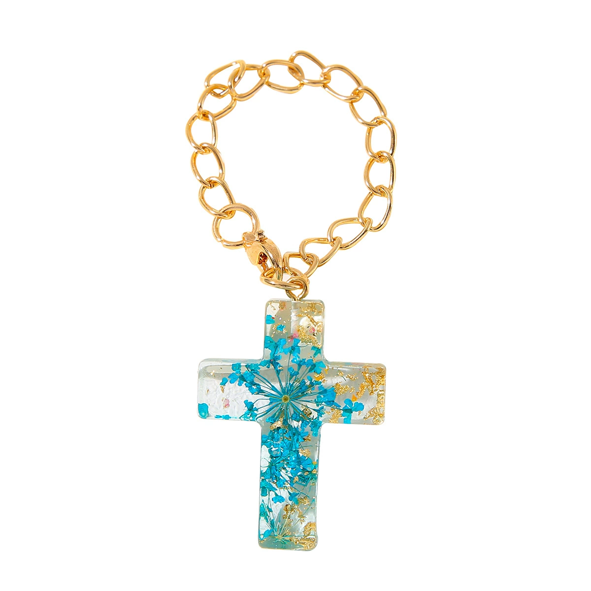 European and American popular new product resin dried flower cross keychain Christian bottle handle decorative cup chain women's backpack pendant