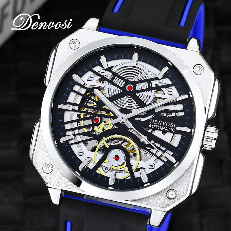 Danfu Watch reloj mecánico automático para hombres hueco cuadrado luminoso moda impermeable reloj de hombre personalización