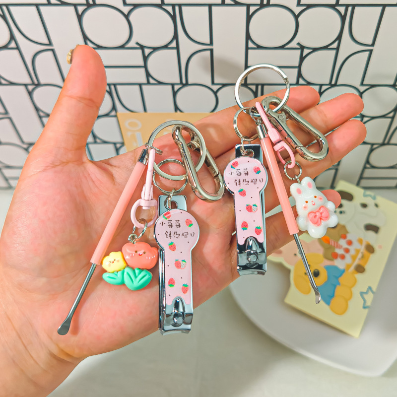Nail Clipper M66 Cute Bunny Keychain Nail Clipper Ear Spoon Casual Key Set Strawberry Nail Clipper Lock