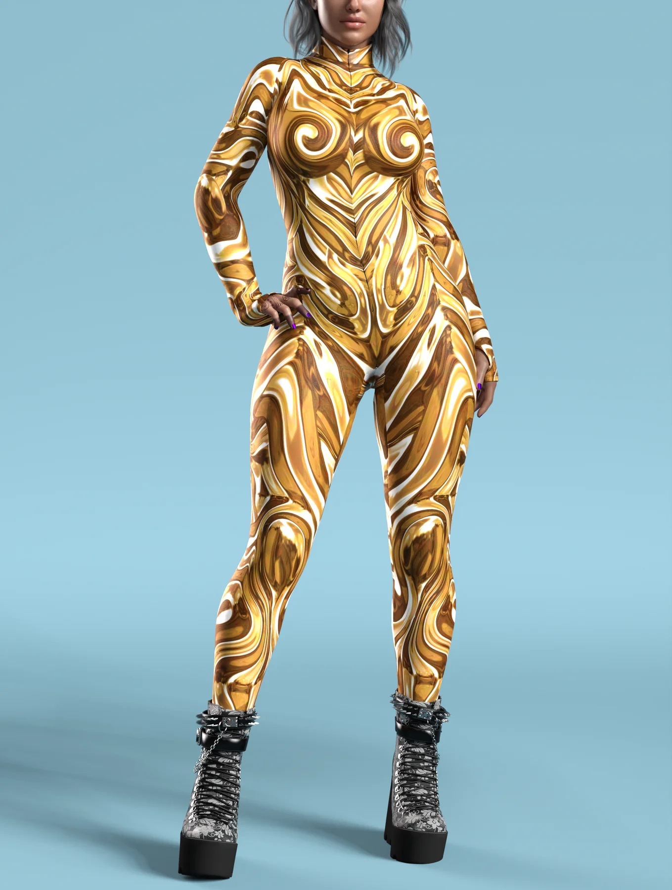 그레이 골드 점프 슈트