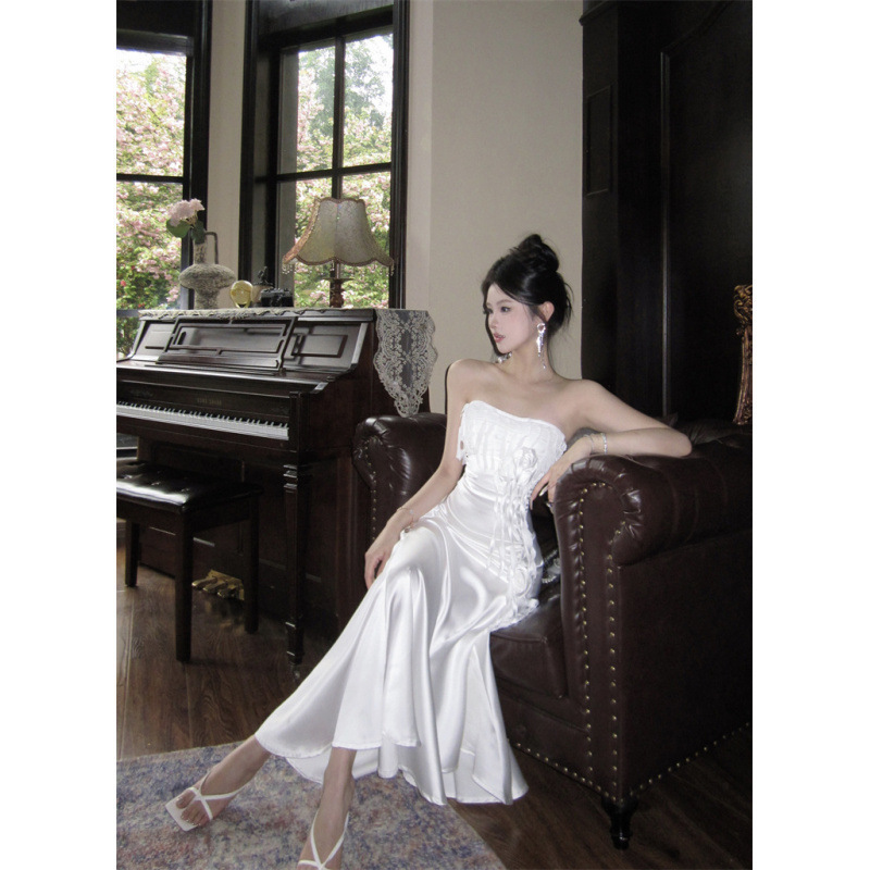 Yikeda Moonlight Glow Sexy Slim Fit Strapless Long Dress Satin Evening Gown Bride Bridesmaid Dress Yikeda Moonlight Glow Sexy Slim Fit Strapless Long Dress Satin Evening Gown Bride Bridesmaid Dress