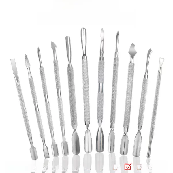 Cross-border hot sale nail removal steel push manicure tools suit full set of Russian stainless steel double-headed nail removal Planer dead skin removal push