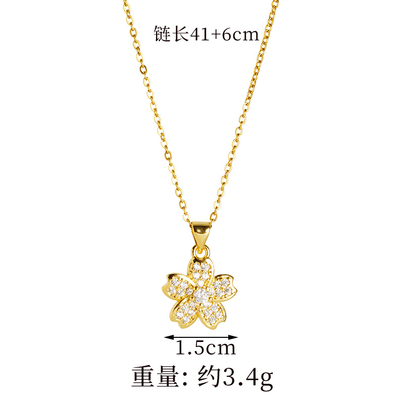 Vietnam Shajin estilo coreano pequeño, fresco, simple, de alta gama, lleno de diamantes, collar de flores de cerezo, pendientes, fuente de joyería que no se desvanece durante mucho tiempo