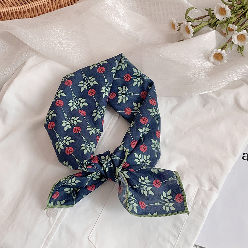 Bufanda de seda, bufanda cuadrada pequeña, nueva bufanda de seda literaria fresca, bufanda, bolso floral dulce, pañuelo en la cabeza, cinta para el cabello, serpentinas para el cabello