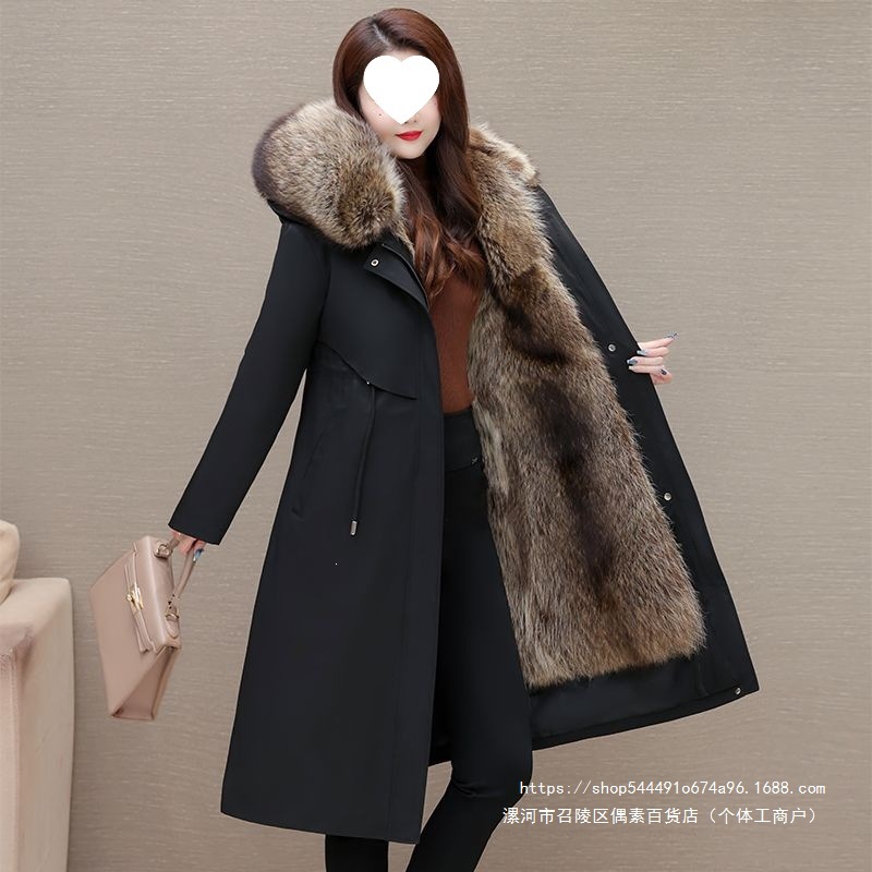 海宁派克服女可拆卸内胆加绒加厚皮毛一体长款羽绒服狐狸毛皮草冬