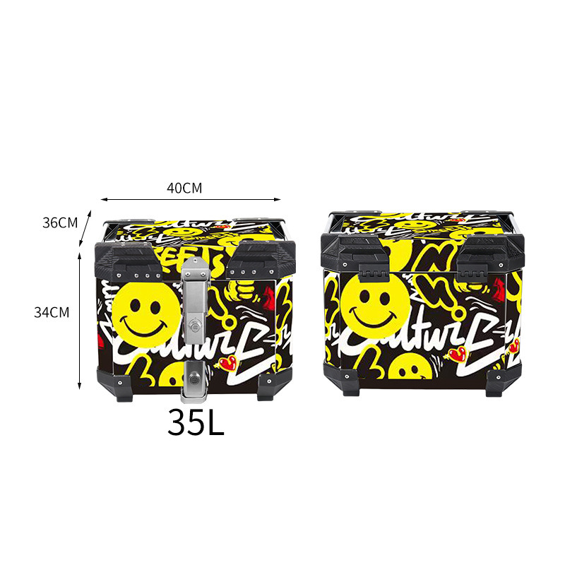 scooter, Xiaoniu Electric car tail box - 35l-quick-release-lock-decal-yellow-smiley-face