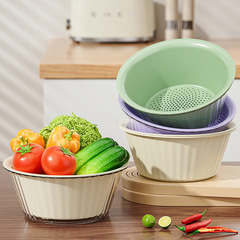 Kitchen double-layer plastic drip basket vegetable basin fruit basket multi-purpose rice washing tool vegetable drainage basket