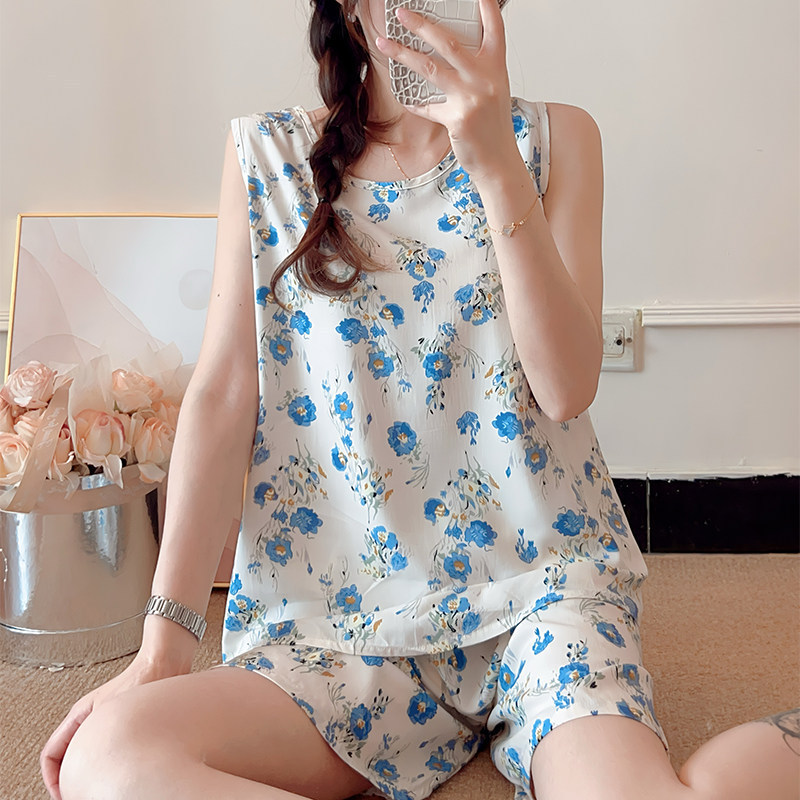 Artificial Cotton Vest Shorts for Women, Summer Thin Cotton Silk Sleeveless Camisole, Large Size Loose Pajamas, Sleepwear, Home Wear Artificial Cotton Vest Shorts for Women, Summer Thin Cotton Silk Sleeveless Camisole, Large Size Loose Pajamas, Sleepwear, Home Wear