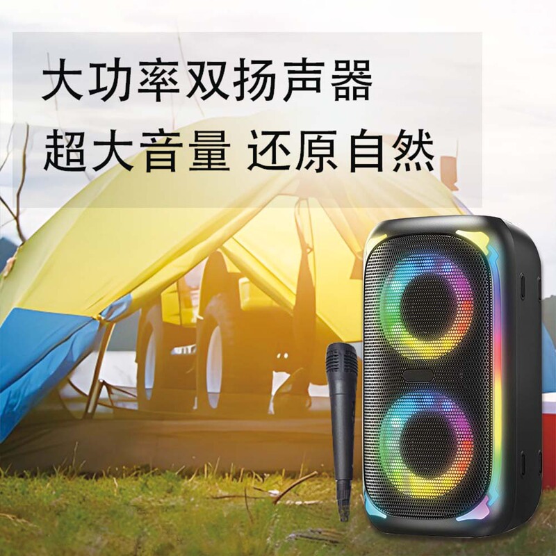 跨境新款双6寸便携式蓝牙K歌无线音响RGB灯光广场舞大功率音箱|undefined