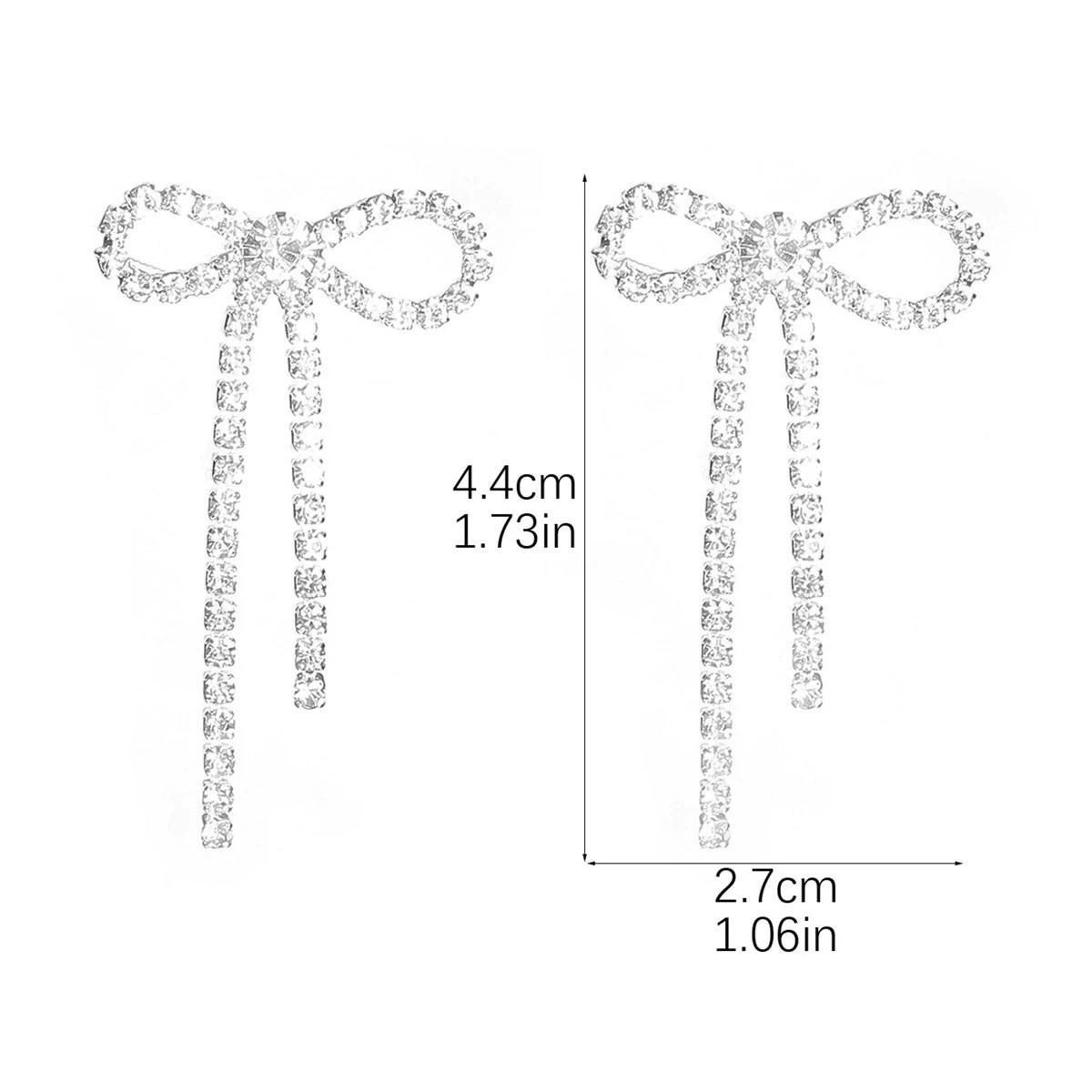 Серьги DINGKA бант с rhinestone, медь с серебряным покрытием, 4.4×2.7 см, 7.3 г