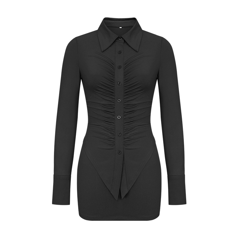 Suit Autumn Solid Color Long Sleeve Collar Top Sheath Skirt Casual Two Piece Suit