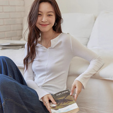 秋冬新款修身紧身v领长袖上衣内搭外穿打底衫女士长袖百搭针织衫