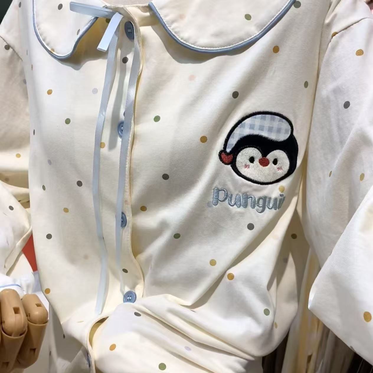 Pijamas transfronterizos al por mayor primavera y otoño mujeres nuevas mangas largas de algodón con solapa pequeña mangas largas pantalones largos casuales set de ropa casera