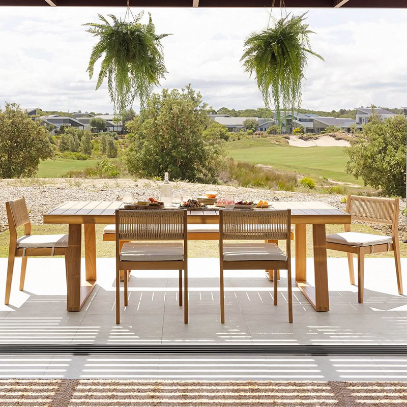 Mesa y silla de madera maciza al aire libre patio balcón al aire libre impermeable protección solar ocio muebles de jardín al aire libre cuerda trenzada mesa y silla combinación