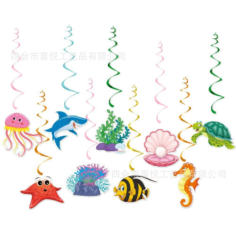 Nuevas decoraciones subacuáticas en espiral para cumpleaños, adornos colgantes con peces tropicales y conchas marinas, decoración en espiral para fiestas de cumpleaños de verano.