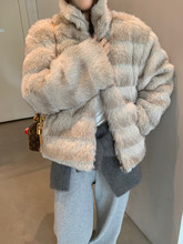 实拍 复古仿貂毛柔雾渐层宽松加厚夹棉毛毛皮草外套短款上衣