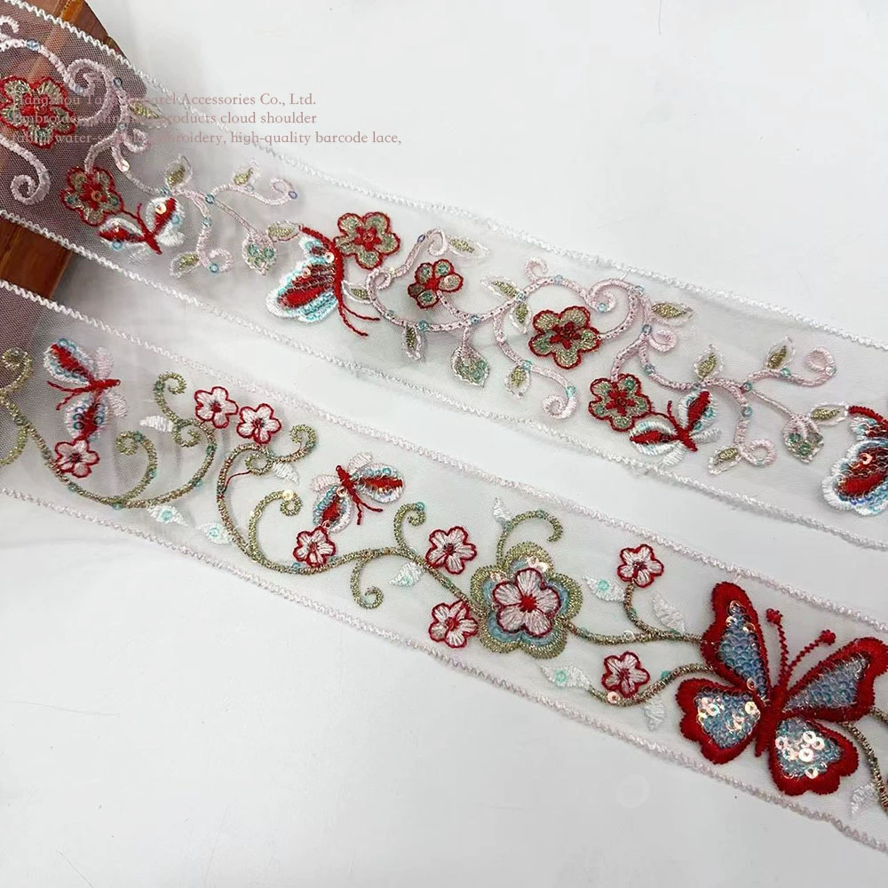 Ретро винно-красный национальный ветер фея юбка декольте манжеты юбка аксессуары бисер вышивка DIY шнурка