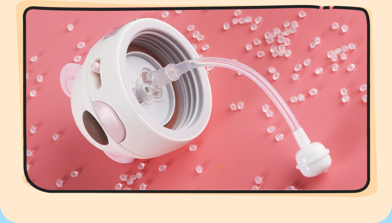 Stainless Steel Infant Insulated Cup with Gravity Ball, Lying-Down Drinking Straw Cup, Handle, Shoulder Strap, Cartoon Water Cup