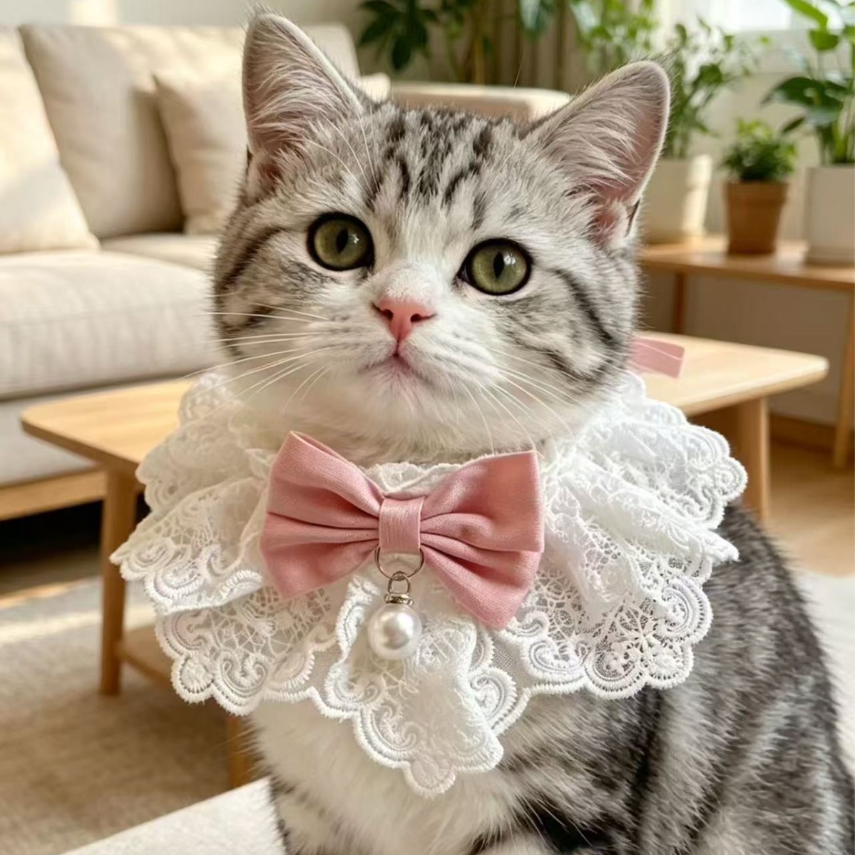 Cross-Border Cat Pet Scarf with Lace Bell, Cute Bowknot Dog Scarf Decoration, Pet Bib