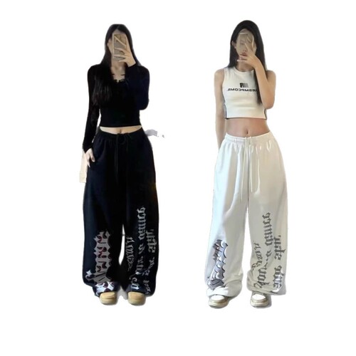 Vintage Print Women's Loose Jazz Dance Streetwear Hip Hop Wide Leg Sweatpants