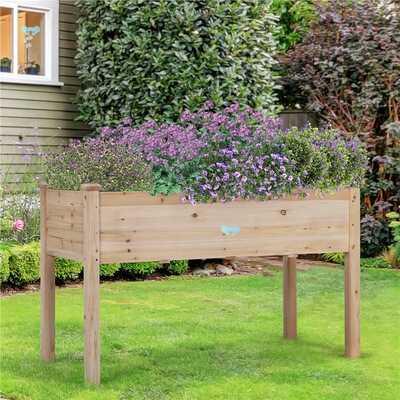 Costoffs Fir Wood Garden Bed Planter Box Raised Vegetab|ms