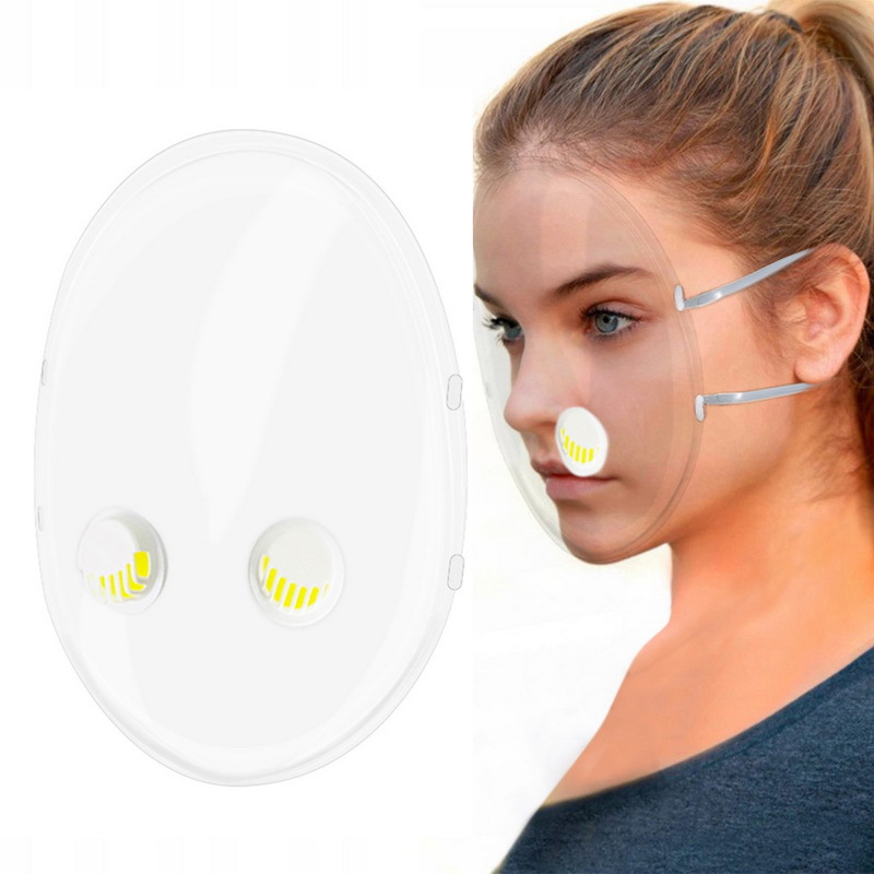 跨境现货时尚面罩透明口罩 带呼吸阀面罩男女款防雾防溅PC面罩