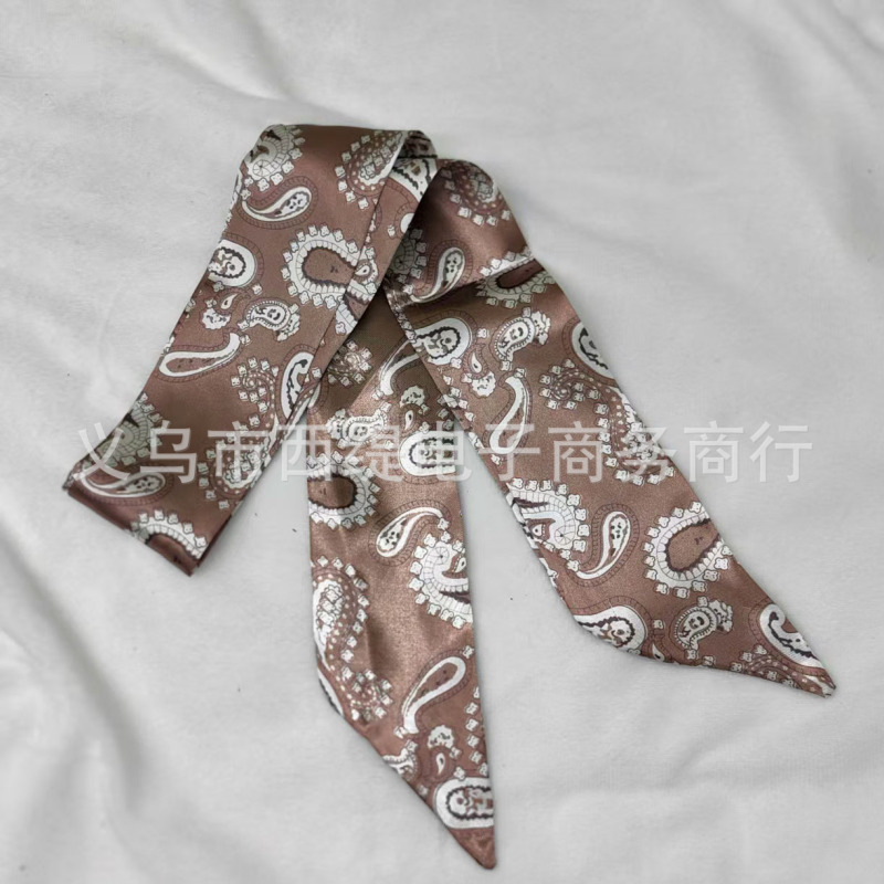 长条法式双面腰果花印花丝巾系脖围巾百搭气质多功能飘带衬衫领巾|undefined