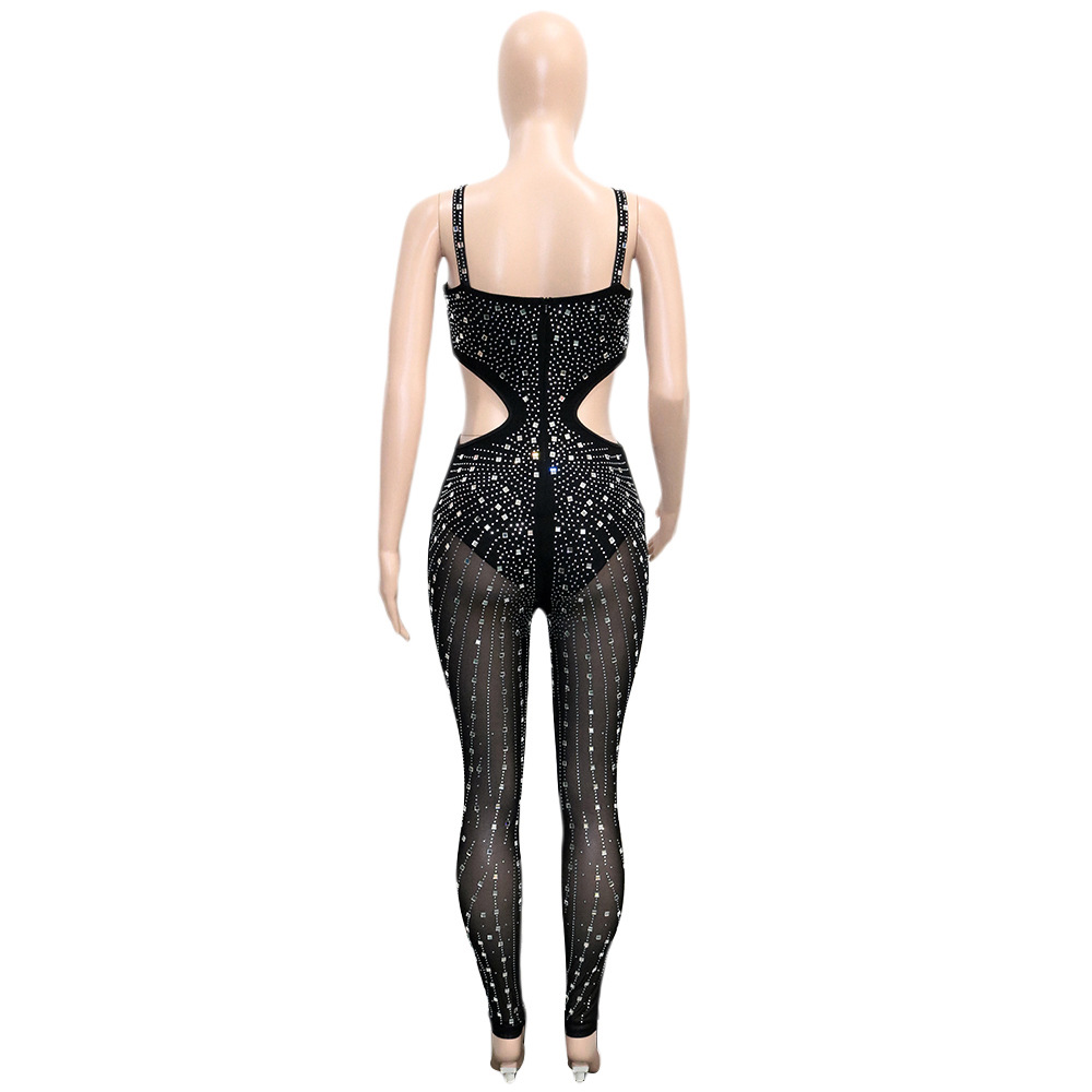 Women's Holiday Street Sexy Solid Color Full Length Diamond Jumpsuits display picture 3