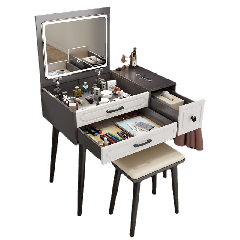 Nórdico blanco red red comedor dormitorio pequeño armario tabla plegable espejo escondido inteligente simple lámpara LED