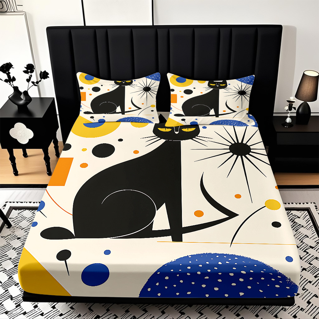 TEMU / JIT cama abrasiva Kits de dibujos animados gatito impresión digital 3D ropa de cama para diseñar
