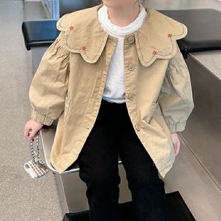 Girls' Windbreaker Autumn 2024 New Girl Stylish Korean Long Sleeve Top Doll Collar Spring and Autumn Children's Coat