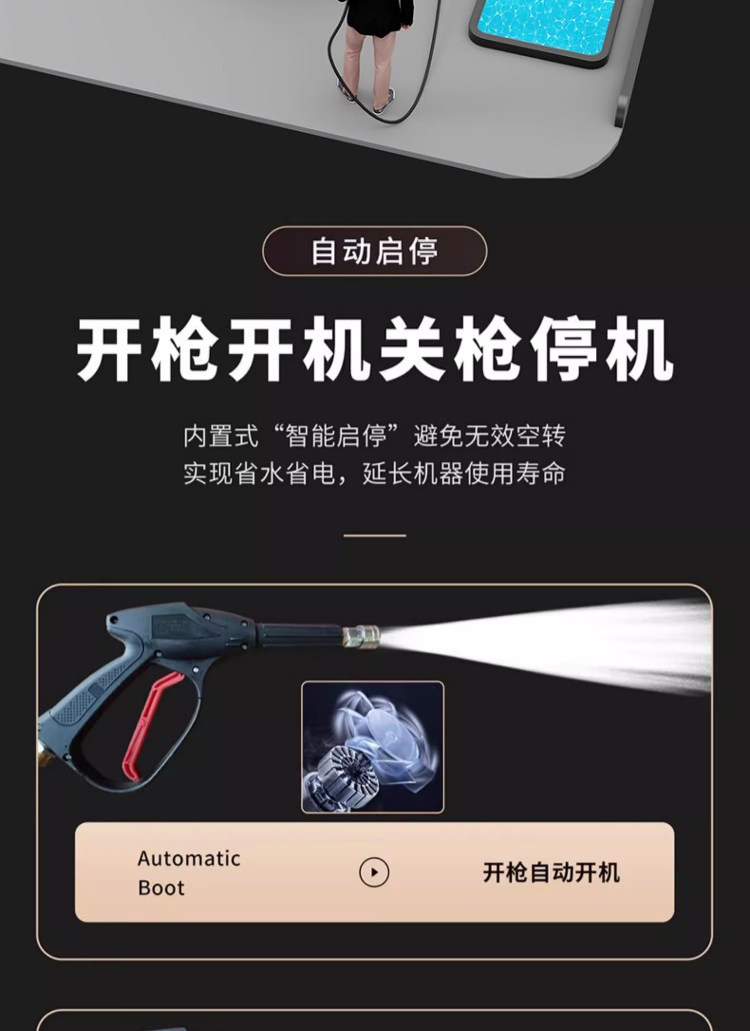Black Cat Portable High-Pressure Car Washer for Home Use 220V Intelligent Pressure-Regulating Floor Cleaning Pump Self-Priming Dual-Purpose Cleaning Tool