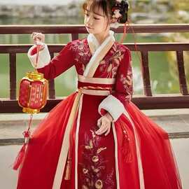 女童汉服冬季拜年服加厚儿童唐装中国风襦裙花童古装超仙新年汉服