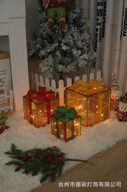LEDクリスマスプレゼント箱三点セット越境新作クリスマス装飾灯シチュエーションアレンジ装飾灯|undefined