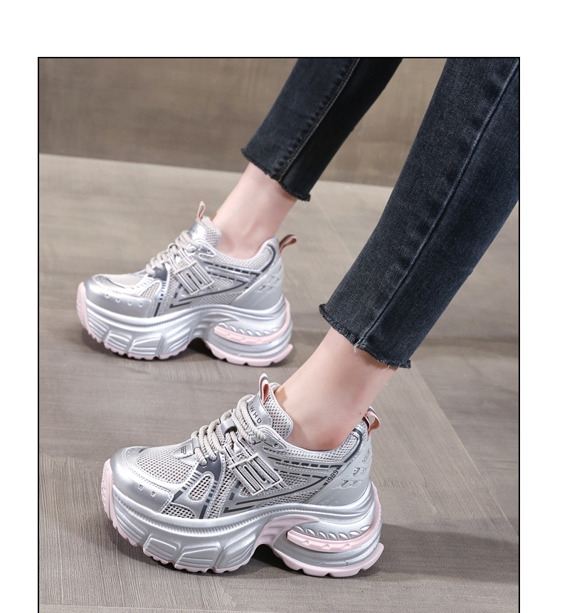 Giày sneaker chunky nữ đế dày tăng chiều cao lưới thoáng khí — Màu hồng chi tiết 11