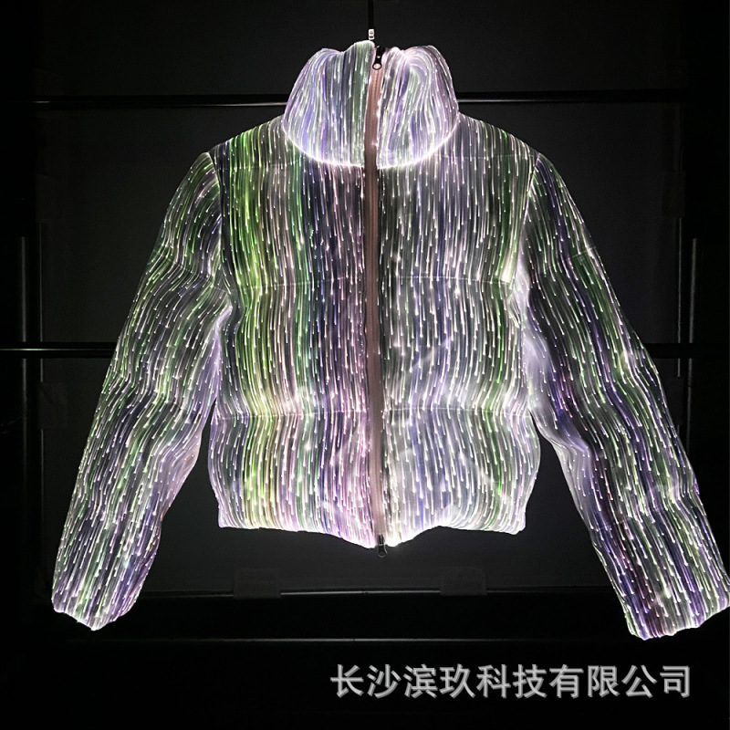 男女同款LED光纤羽绒服七彩布面料发光酷炫APP控制星空发光羽绒服|undefined