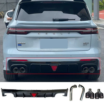 Small Surround, Rear Lip, Pilot – Spoiler - triangular-light-rear-lip-glossy-black-four-exhaust-tail-pipes-carbon-fiber
