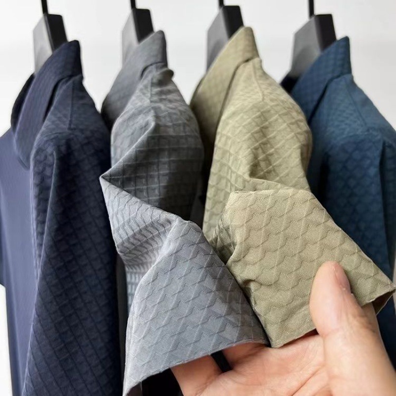 Waffled Ice Silk Short-sleeved T-shirt Men's Shirt Collar Summer High-end Comfortable All-match Polo Shirt Half-sleeved Top