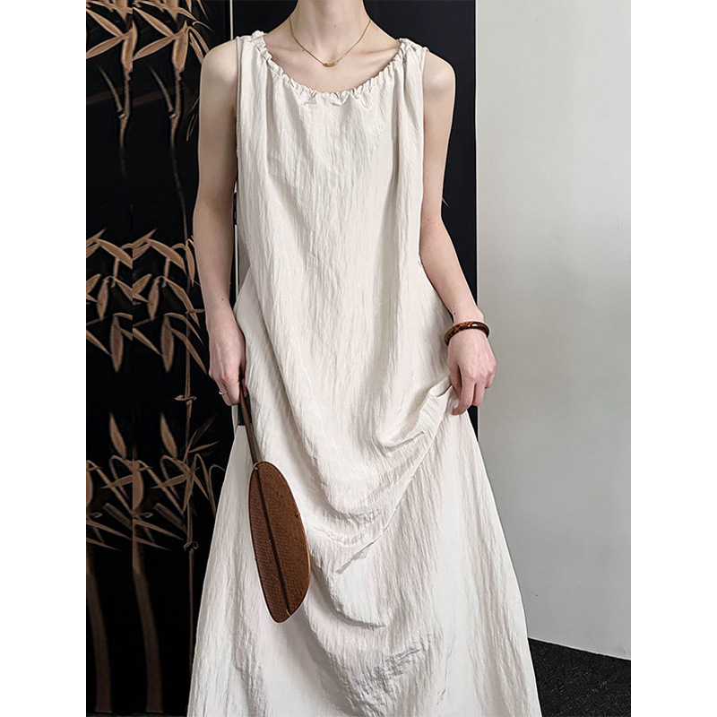 Juzhi 2026 Spring and Summer New Style Sleeveless Dress for Women Korean Style Pure Color Simple Loose Lazy Style Skirt 585068